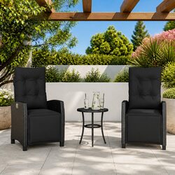 Reclining Garden Chairs 2 pcs, Black PE Rattan and Steel
