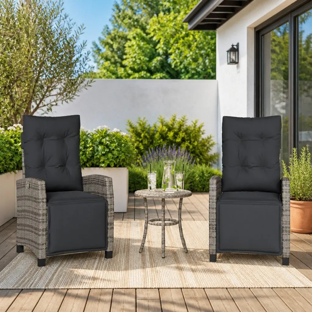 Reclining Garden Chairs 2 pcs Outdoor Seating with Footrest Adjustable Grey