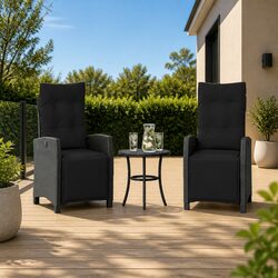 3 Piece Bistro Set Outdoor Furniture with Cushions Black