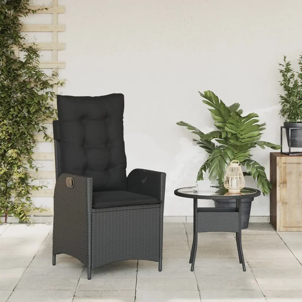 Reclining Garden Chair Outdoor Use Adjustable Backrest Cushions Black