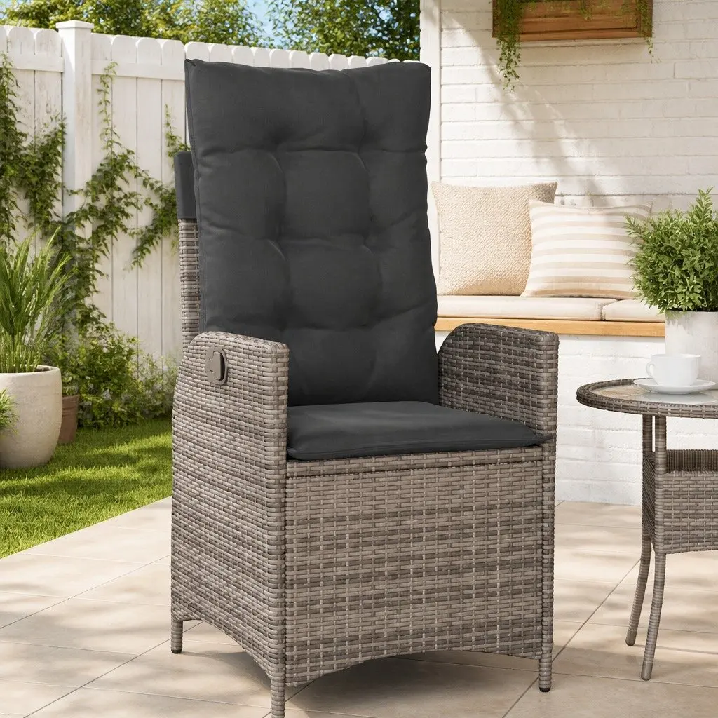Reclining Garden Chair Outdoor Seating Adjustable Backrest with Cushions Grey