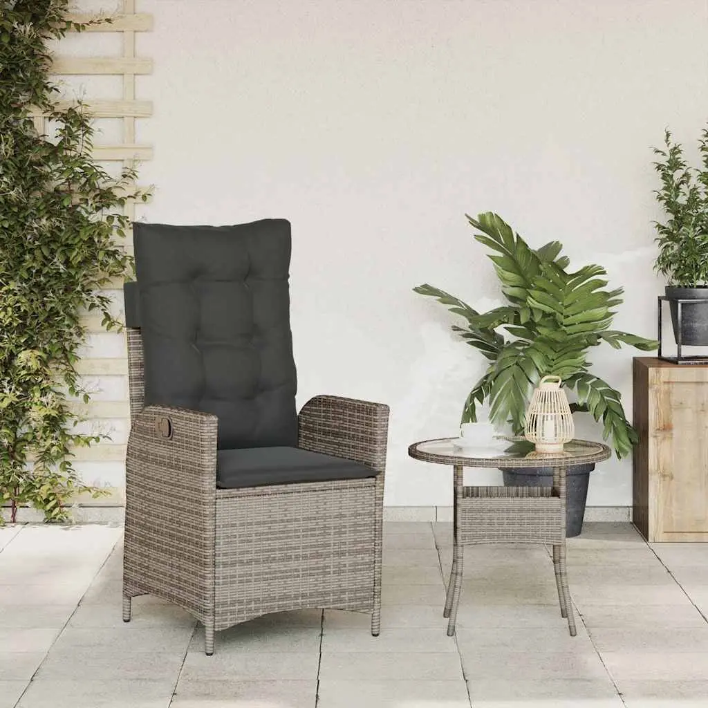 Reclining Garden Chair Outdoor Seating Adjustable Backrest with Cushions Grey
