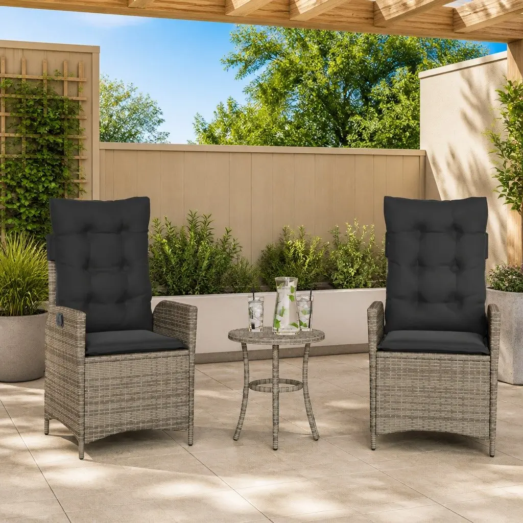 Reclining Garden Chairs Set for Outdoor Use 2 Piece Grey Poly Rattan with Cushions