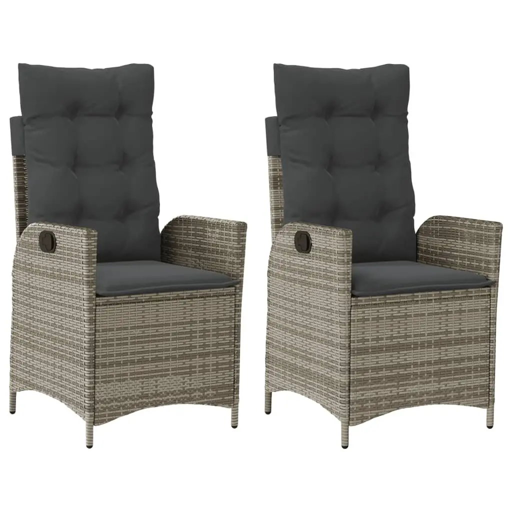 Reclining Garden Chairs Set for Outdoor Use 2 Piece Grey Poly Rattan with Cushions