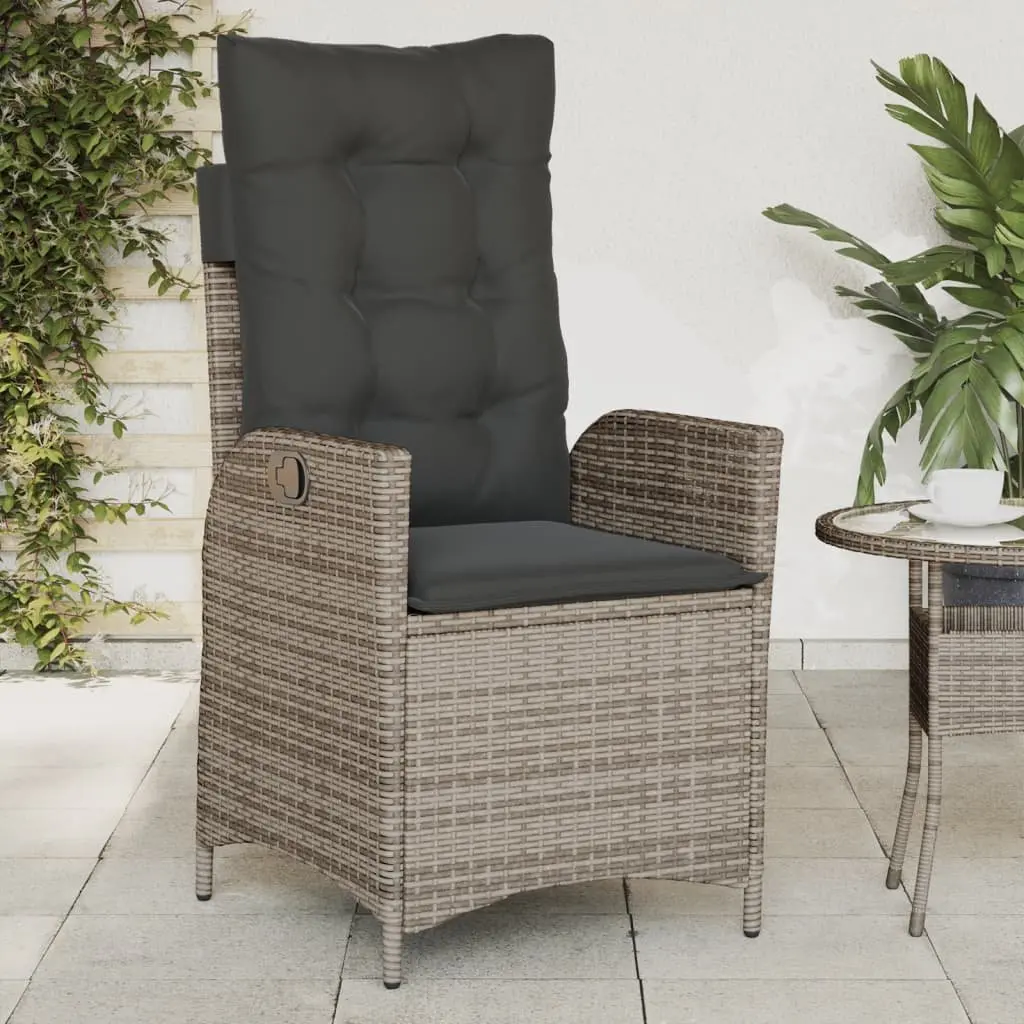 Reclining Garden Chairs Set for Outdoor Use 2 Piece Grey Poly Rattan with Cushions