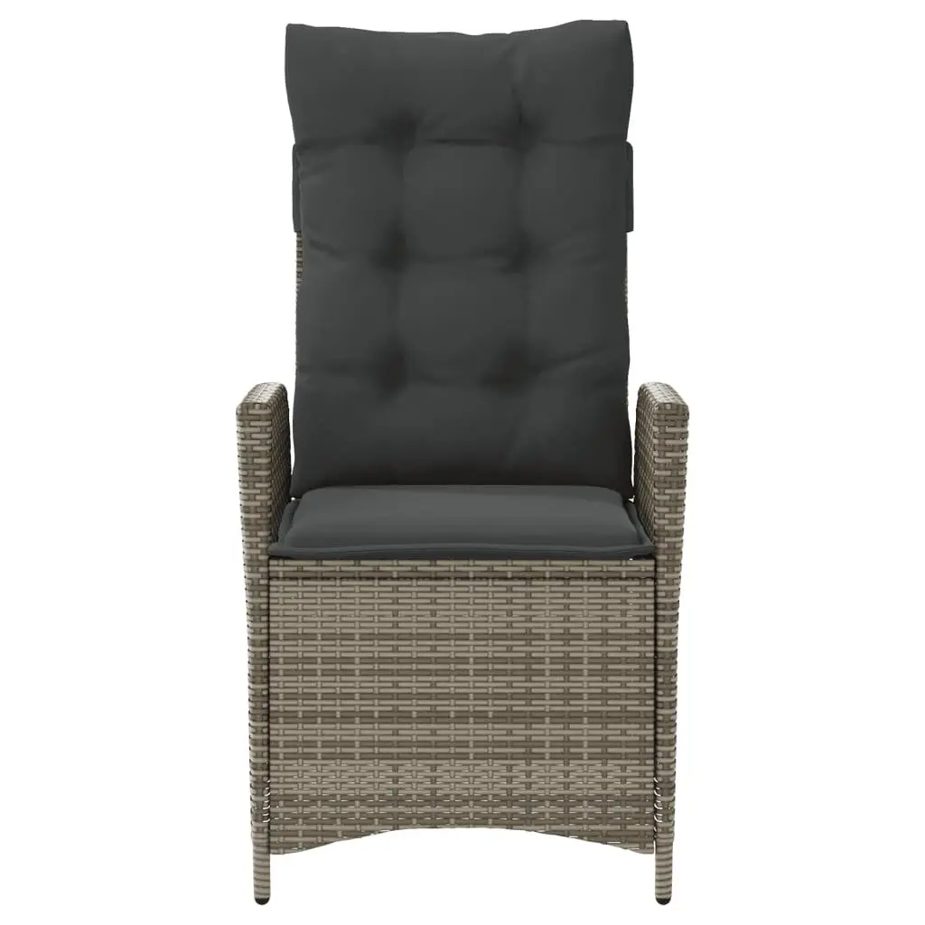 Reclining Garden Chairs Set for Outdoor Use 2 Piece Grey Poly Rattan with Cushions