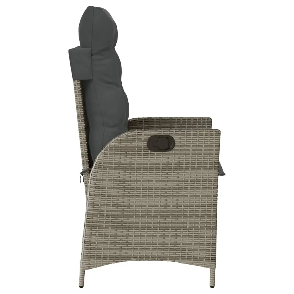 Reclining Garden Chairs Set for Outdoor Use 2 Piece Grey Poly Rattan with Cushions