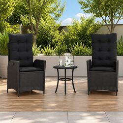 3 Piece Black Bistro Set: Poly Rattan Chairs & Table