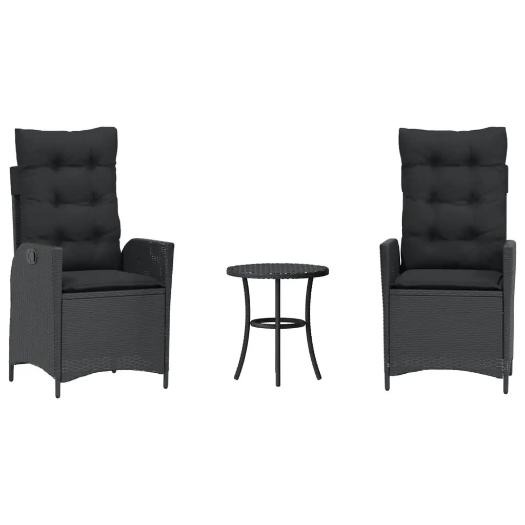3 Piece Outdoor Bistro Set Garden Furniture Black Poly Rattan Chairs Table