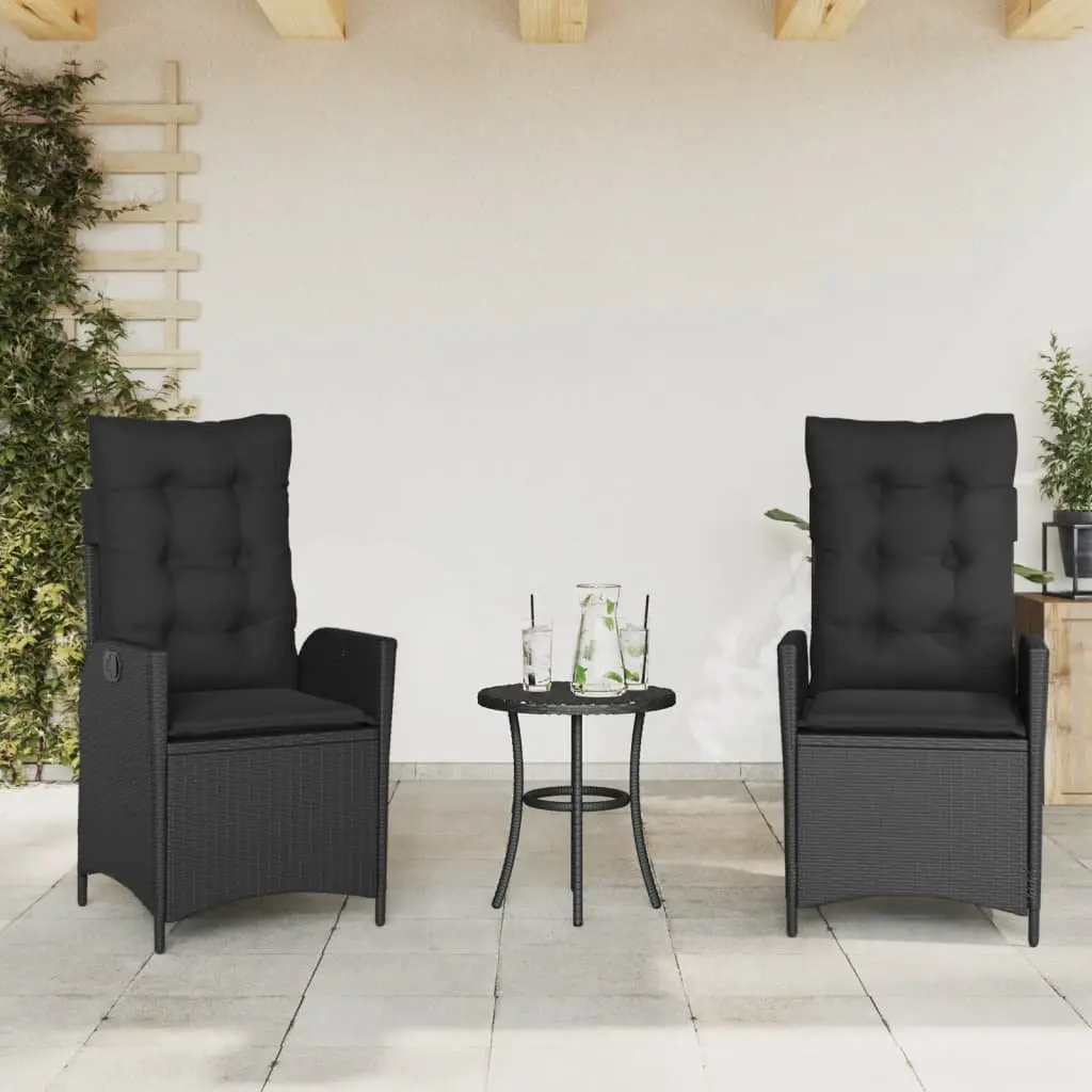3 Piece Outdoor Bistro Set Garden Furniture Black Poly Rattan Chairs Table