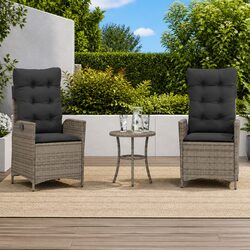 3 Piece Bistro Set - Grey PE Rattan & Steel Frame