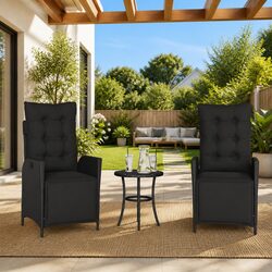 Reclining Garden Chairs Set: Black, Adjustable Footrest