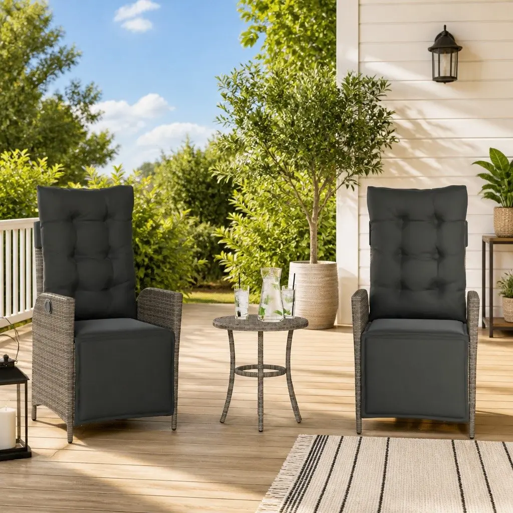 Reclining Garden Chairs for Outdoor Use 2 Piece Adjustable Backrest with Footrest Grey