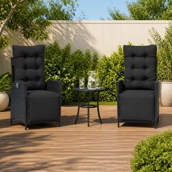 Specifications of 3 Piece Bistro Set: Black Poly Rattan