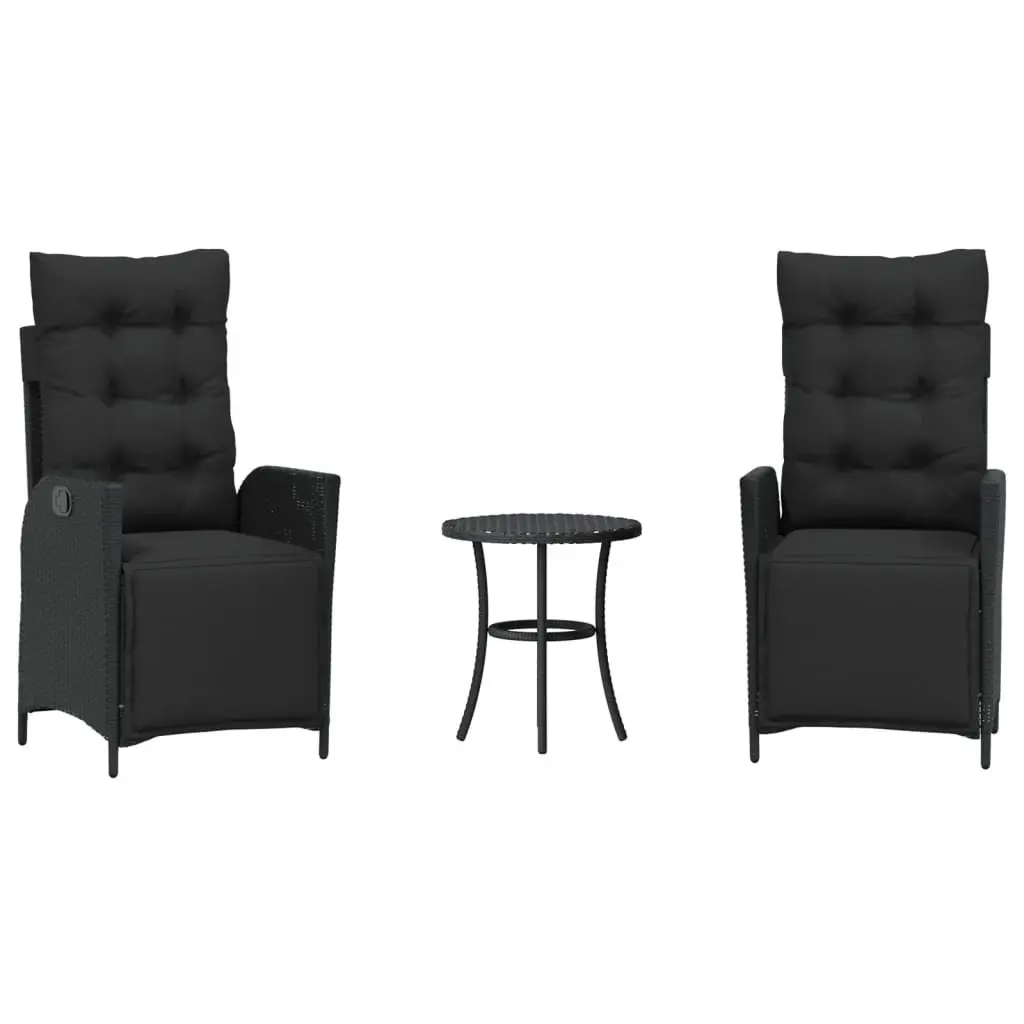 3 Piece Bistro Set Outdoor Patio Garden Furniture Black Poly Rattan