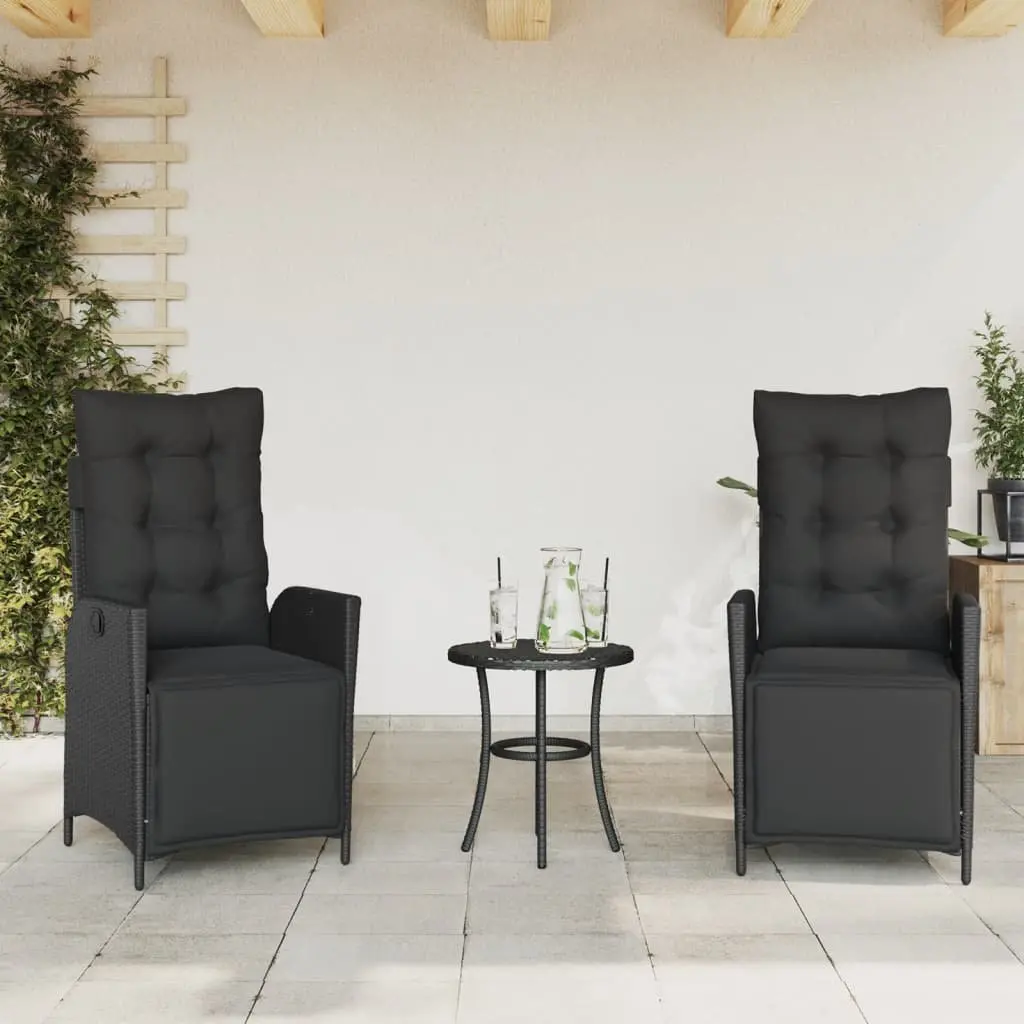 3 Piece Bistro Set Outdoor Patio Garden Furniture Black Poly Rattan