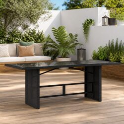 Garden Table Black Outdoor Furniture Glass Top Poly Rattan Patio Dining