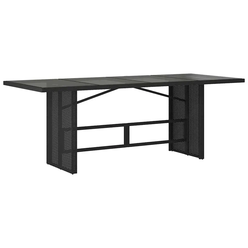 Garden Table Black Outdoor Furniture Glass Top Poly Rattan Patio Dining