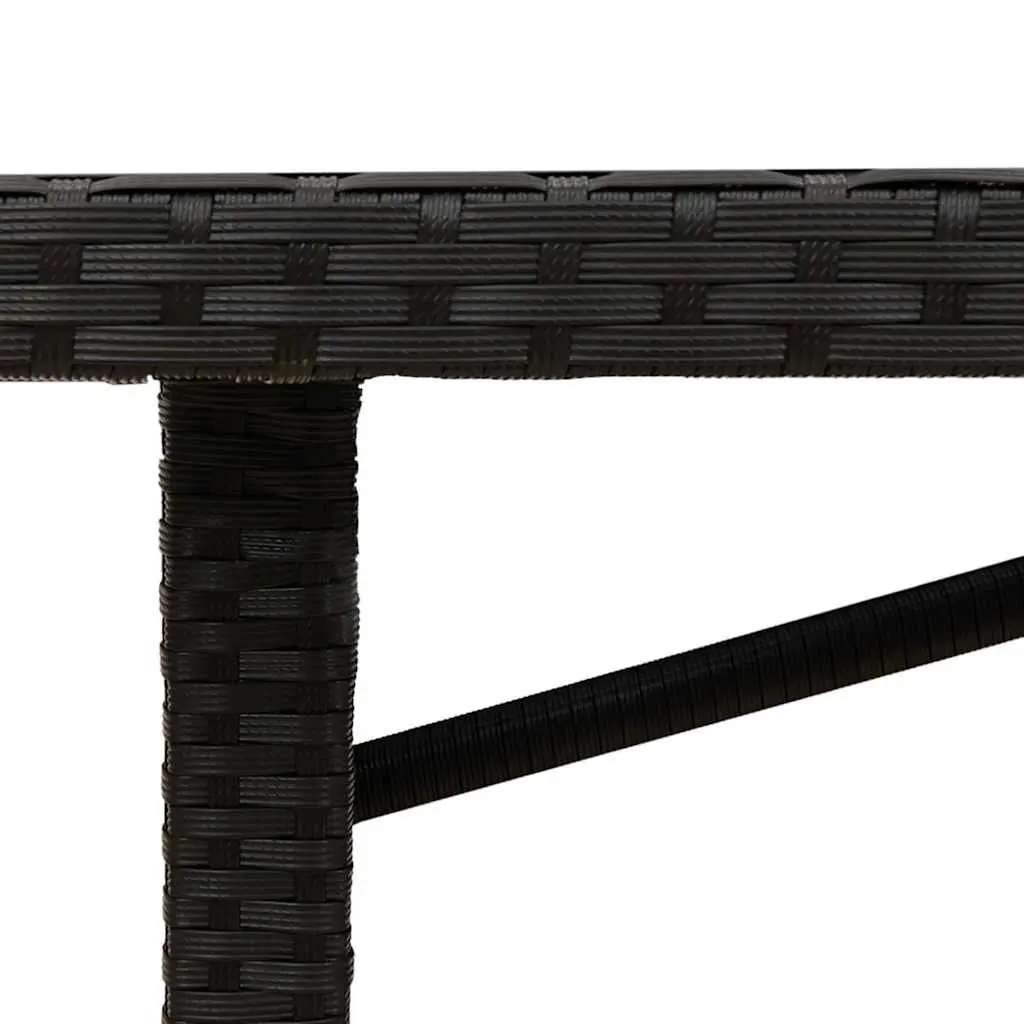 Garden Table Black Outdoor Furniture Glass Top Poly Rattan Patio Dining