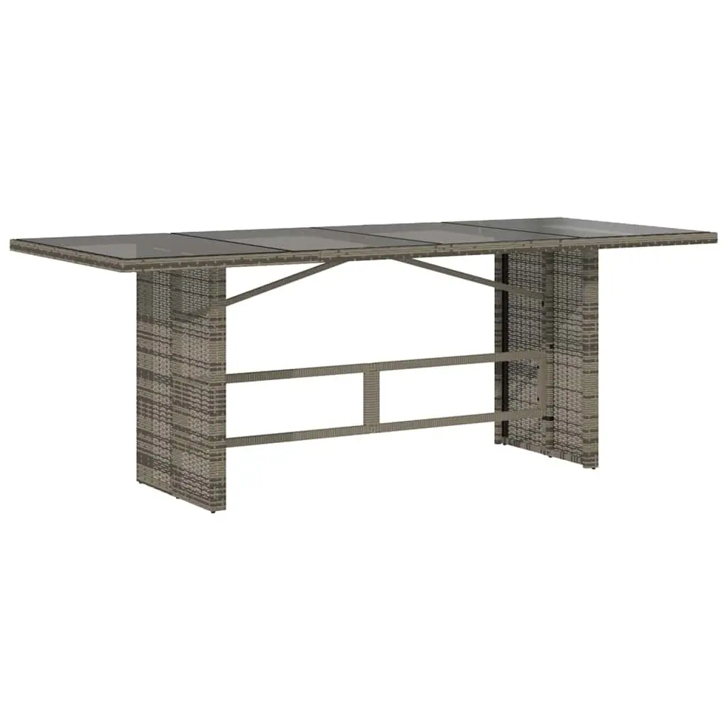 Garden Table Outdoor Patio Furniture Grey Poly Rattan Glass Top 190x80x74cm