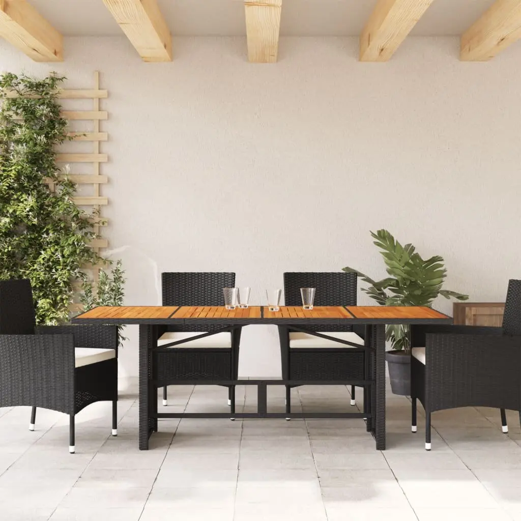 Garden Dining Table Outdoor Patio Furniture Black Poly Rattan Frame Wooden Top 190 x 80 x 74 cm