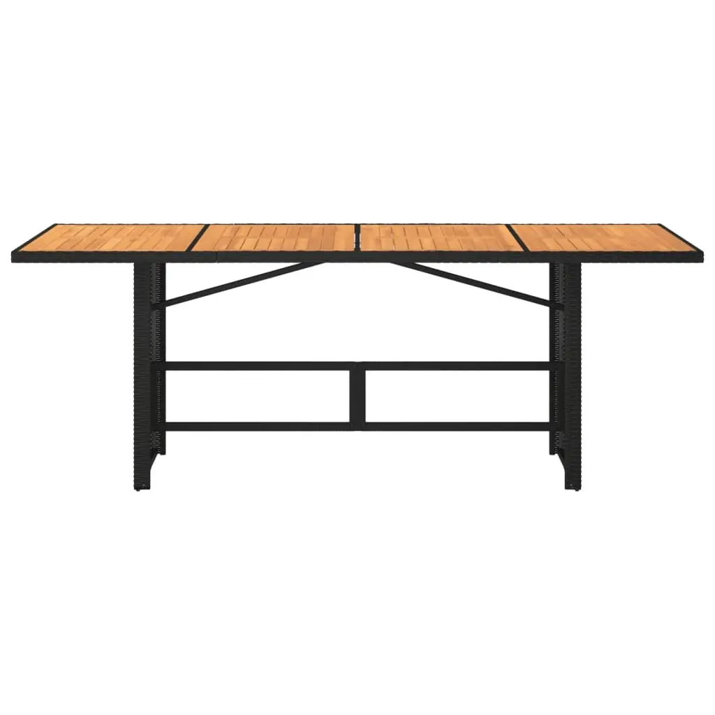 Garden Dining Table Outdoor Patio Furniture Black Poly Rattan Frame Wooden Top 190 x 80 x 74 cm