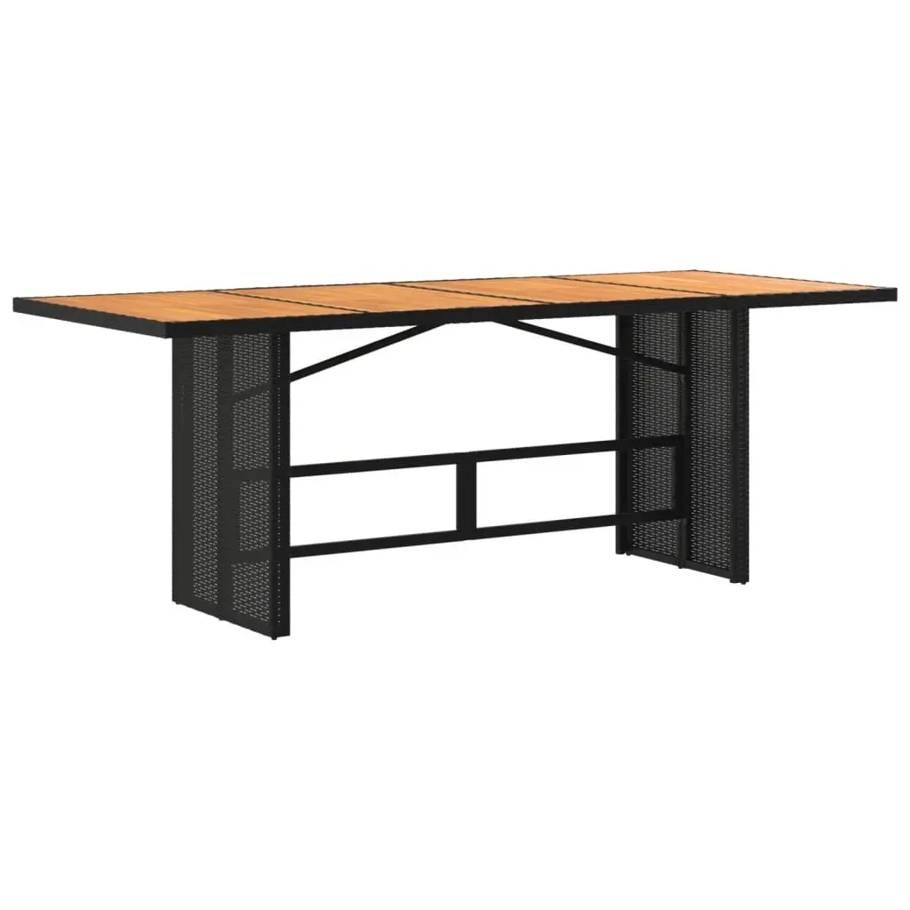 Garden Dining Table Outdoor Patio Furniture Black Poly Rattan Frame Wooden Top 190 x 80 x 74 cm