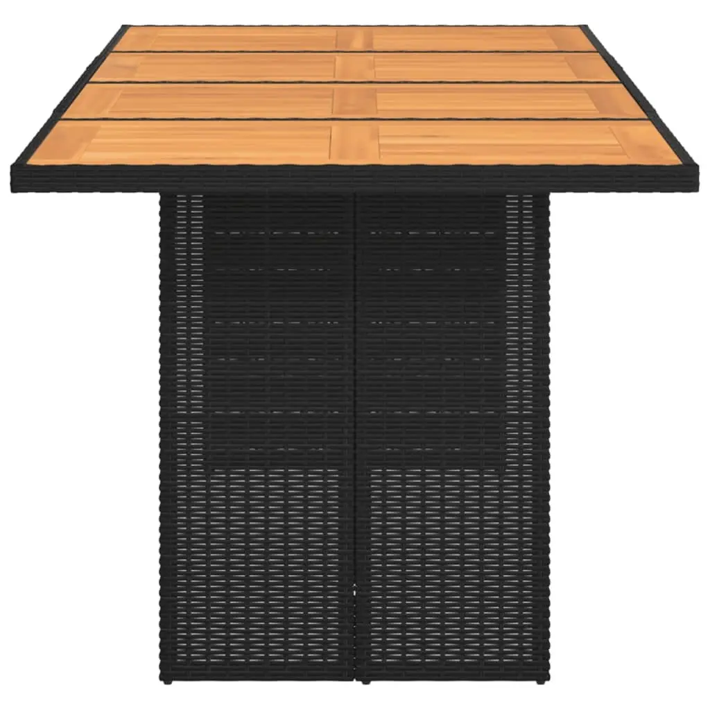 Garden Dining Table Outdoor Patio Furniture Black Poly Rattan Frame Wooden Top 190 x 80 x 74 cm