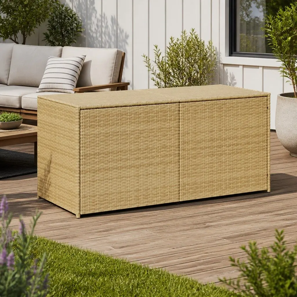 Garden Storage Box Outdoor Patio 283L Beige Poly Rattan Waterproof