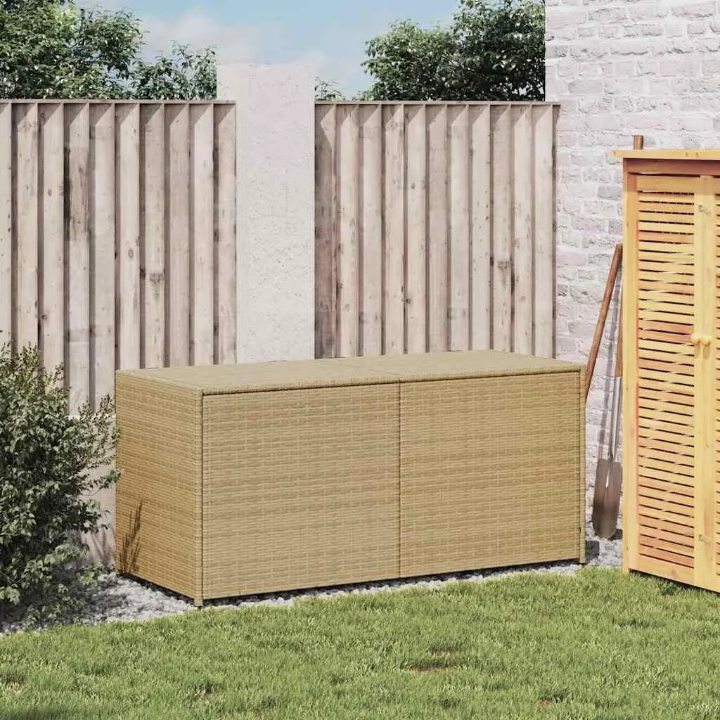 Garden Storage Box Outdoor Patio 283L Beige Poly Rattan Waterproof