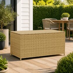 Garden Storage Box Outdoor Beige Poly Rattan Patio Furniture Waterproof Cushion