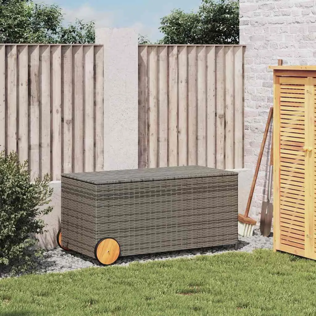 Garden Storage Box Outdoor Furniture Grey 190L Poly Rattan with Wheels