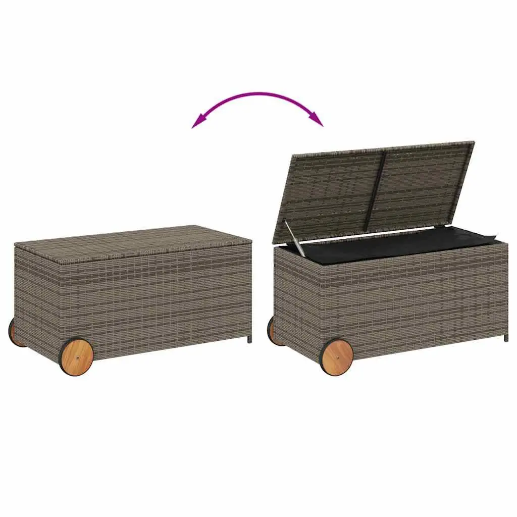 Garden Storage Box Outdoor Furniture Grey 190L Poly Rattan with Wheels