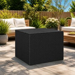 291L Black Garden Storage Box with PE Rattan and Steel Frame