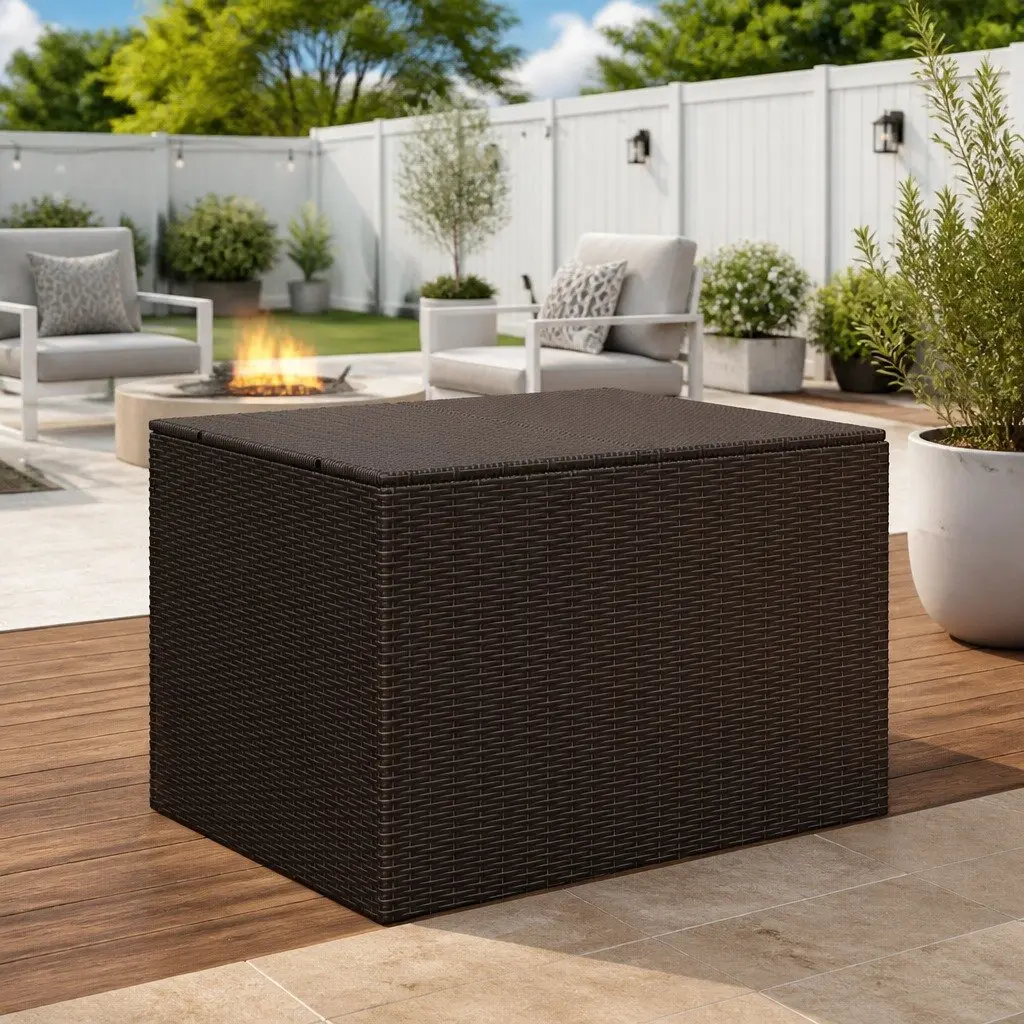 Garden Storage Box Brown 291L Outdoor Patio Furniture Poly Rattan Deck Container