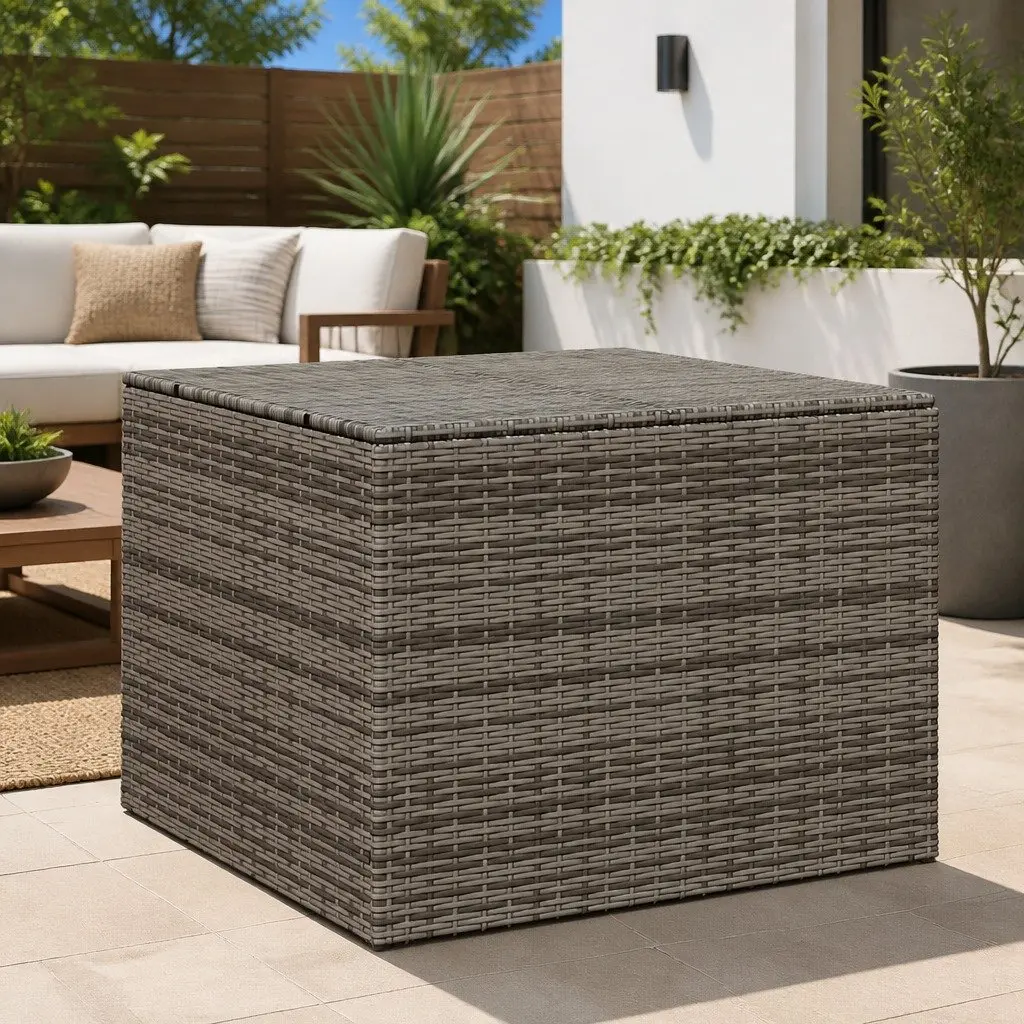 Garden Storage Box Outdoor Grey 291L Poly Rattan with Water-Resistant Bag