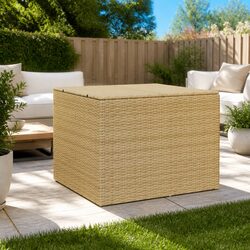 Garden Storage Box Beige Outdoor Poly Rattan Patio Furniture Cushion Toy