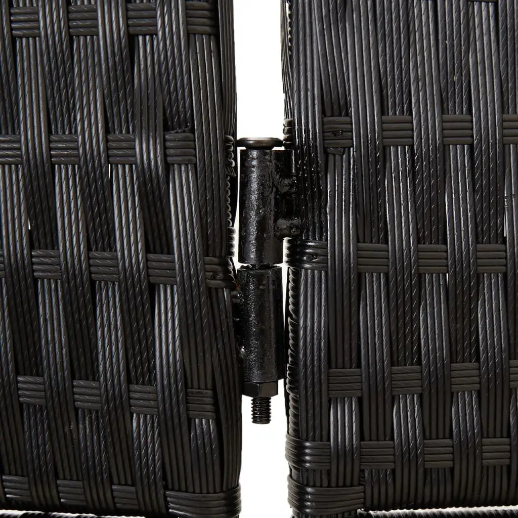 Room Divider 5 Panels Black Poly Rattan Folding Partition for Indoor Outdoor Use