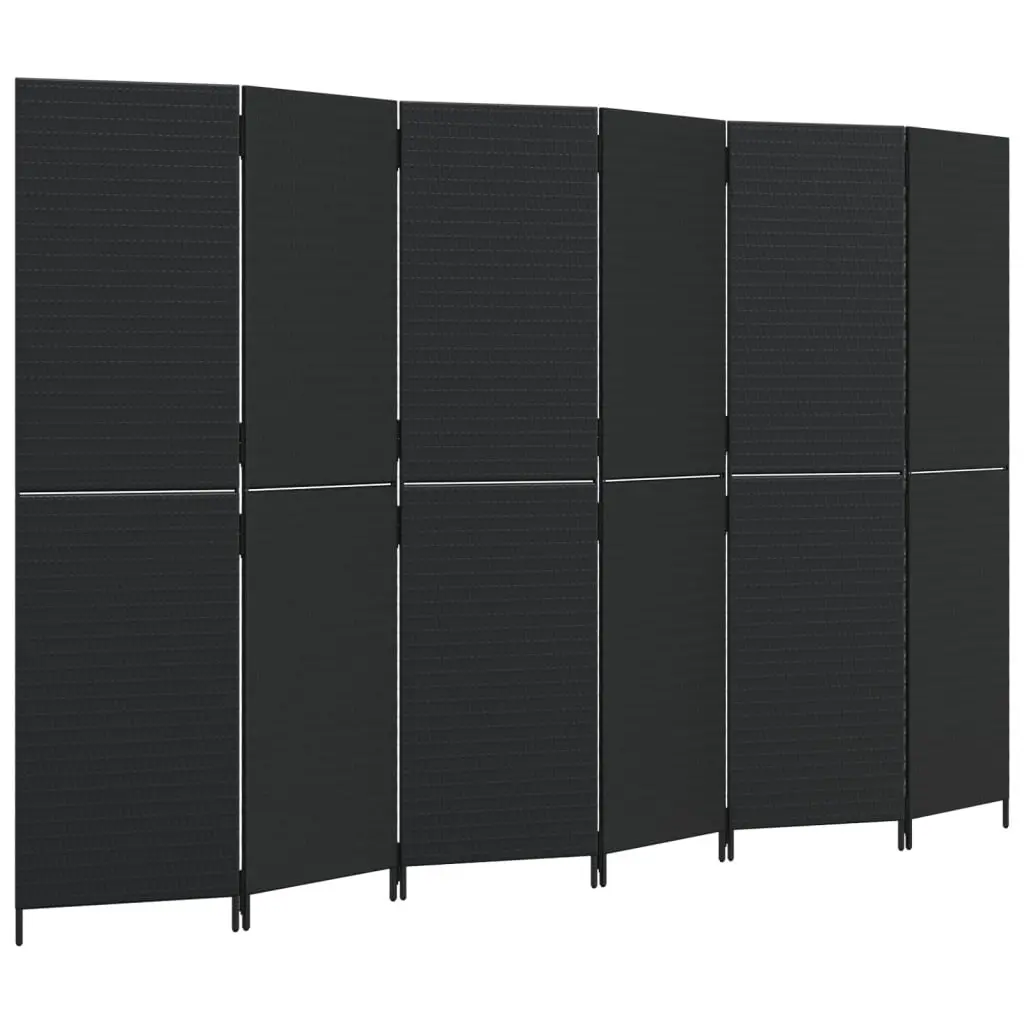 Room Divider 6 Panels Black Poly Rattan Privacy Screen Folding Partition