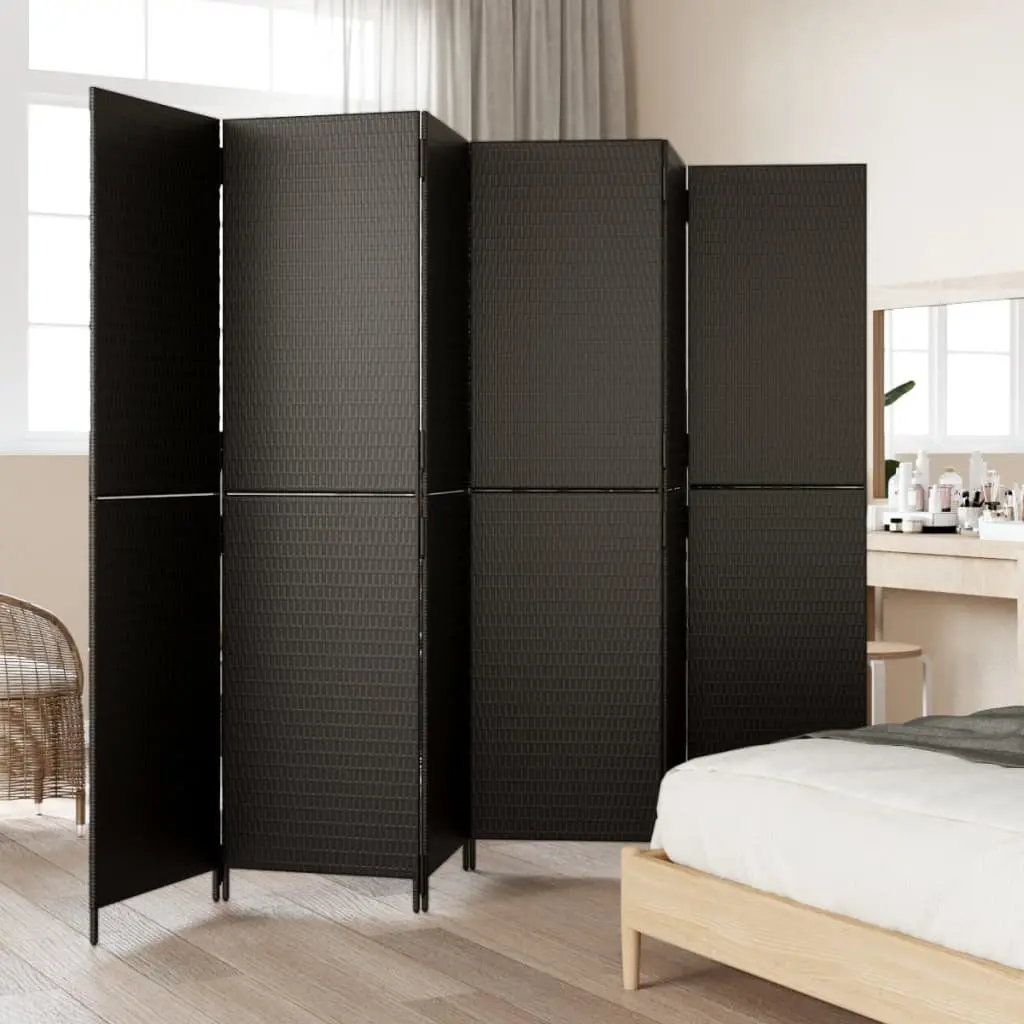 Room Divider 6 Panels Black Poly Rattan Privacy Screen Folding Partition