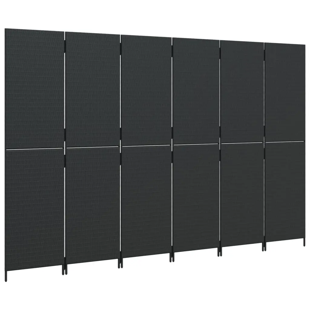 Room Divider 6 Panels Black Poly Rattan Privacy Screen Folding Partition