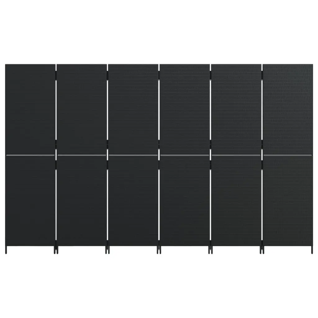 Room Divider 6 Panels Black Poly Rattan Privacy Screen Folding Partition