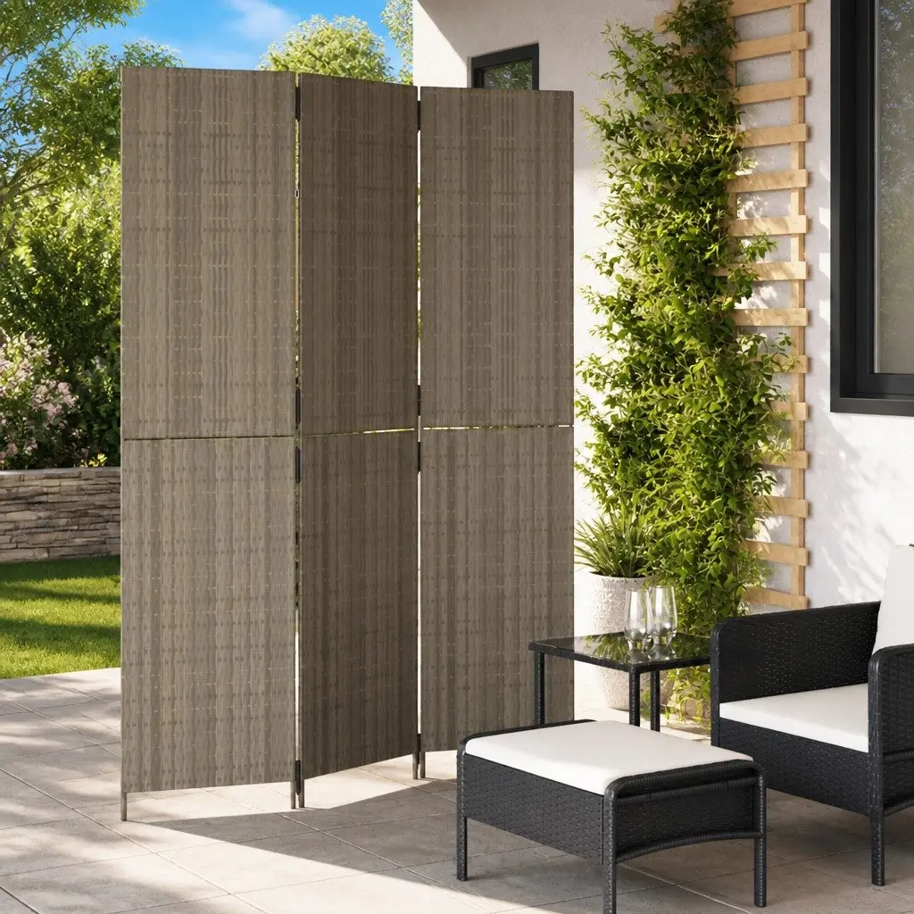 Room Divider Privacy Screen 3 Panels Grey Poly Rattan Folding Partition Indoor