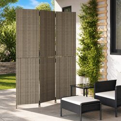 Room Divider Privacy Screen 3 Panels Grey Poly Rattan Folding Partition Indoor