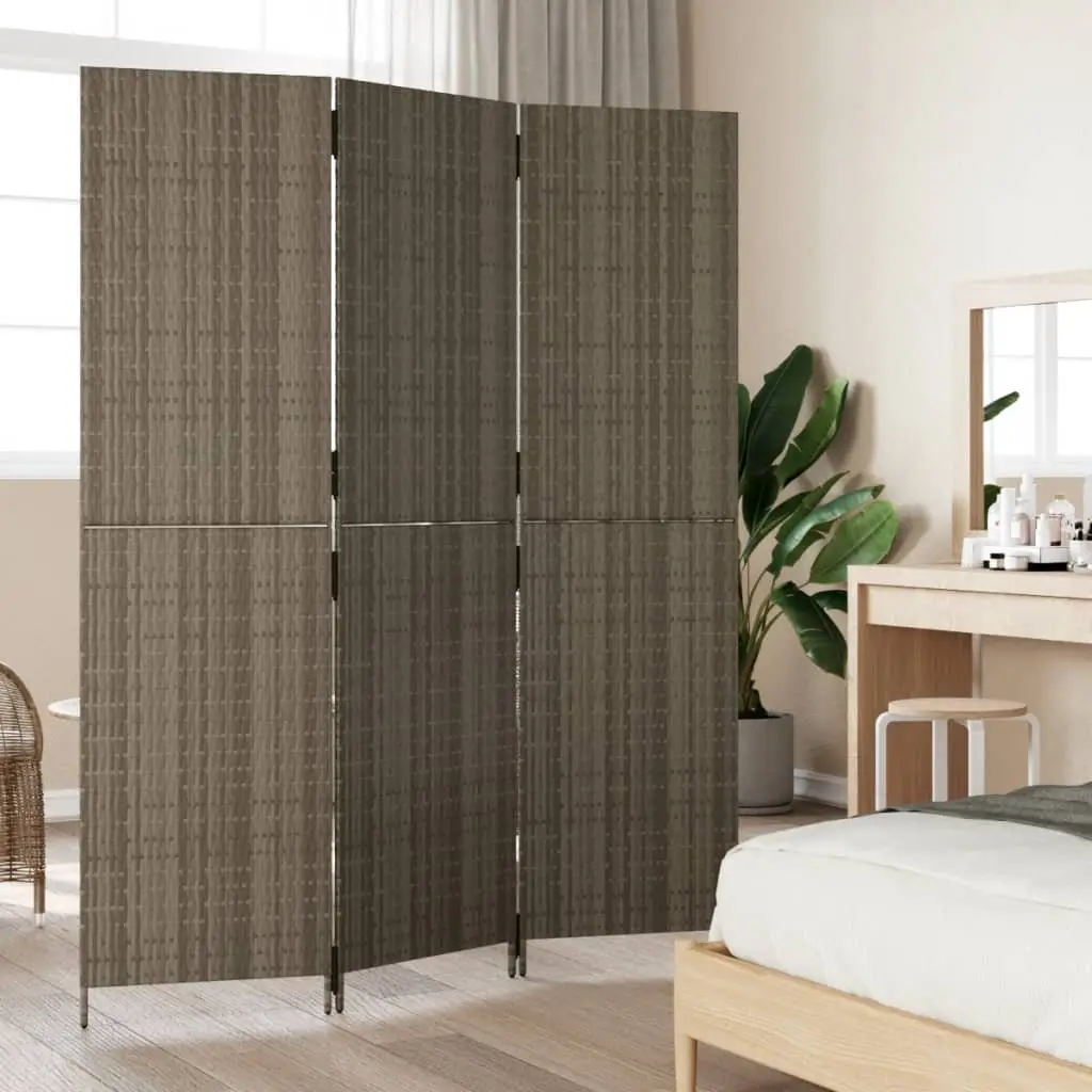 Room Divider Privacy Screen 3 Panels Grey Poly Rattan Folding Partition Indoor