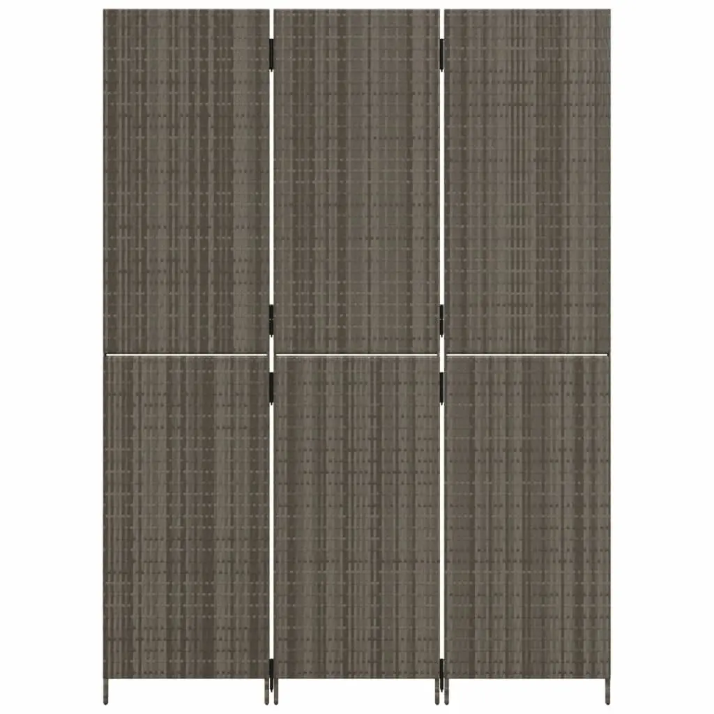 Room Divider Privacy Screen 3 Panels Grey Poly Rattan Folding Partition Indoor