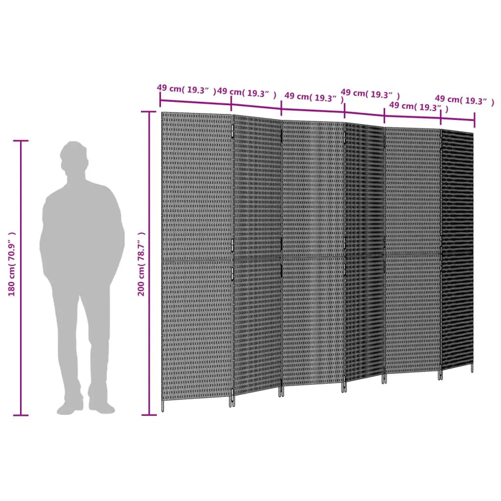 Room Divider 6 Panels Black Privacy Screen Folding Partition Indoor Outdoor