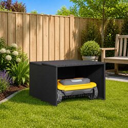 Robot Mower Garage Specifications: Black Outdoor Shed
