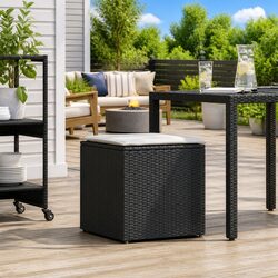 50cm Outdoor Storage Box in Black with Poly Rattan Frame