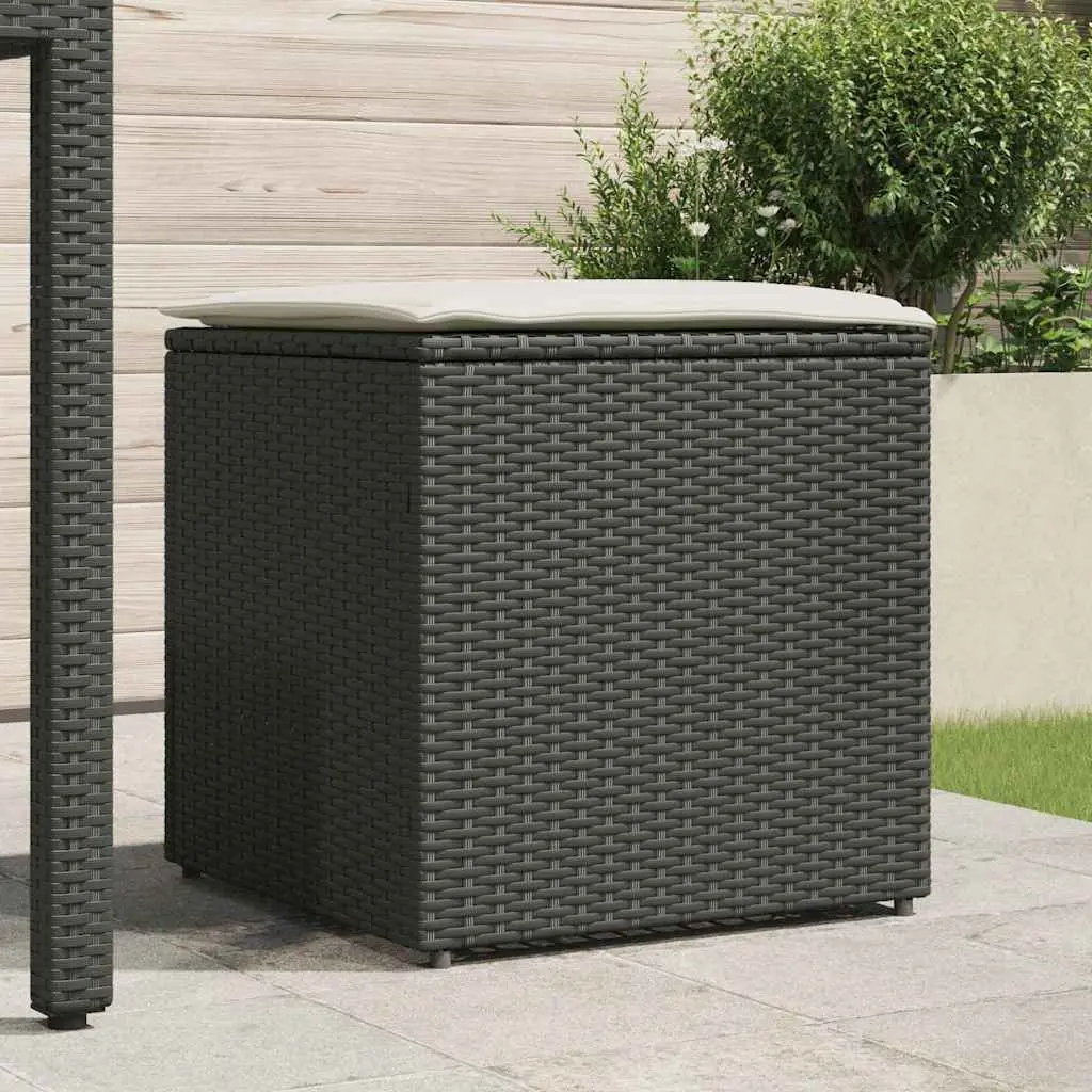 50cm Outdoor Storage Box in Black with Poly Rattan Frame